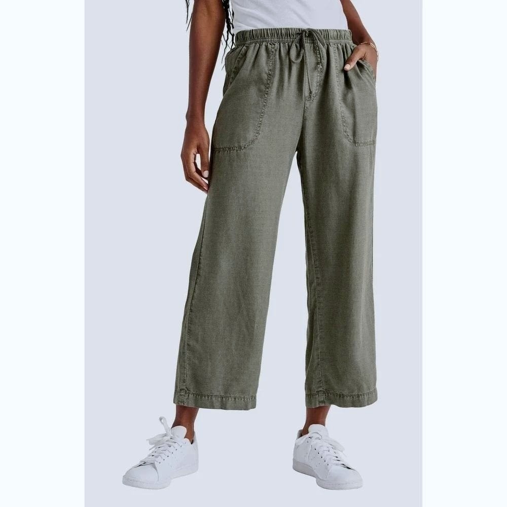 Splendid Angie Cropped Wide Leg Pants Linen Blend Womens XL Olive Green Coastal